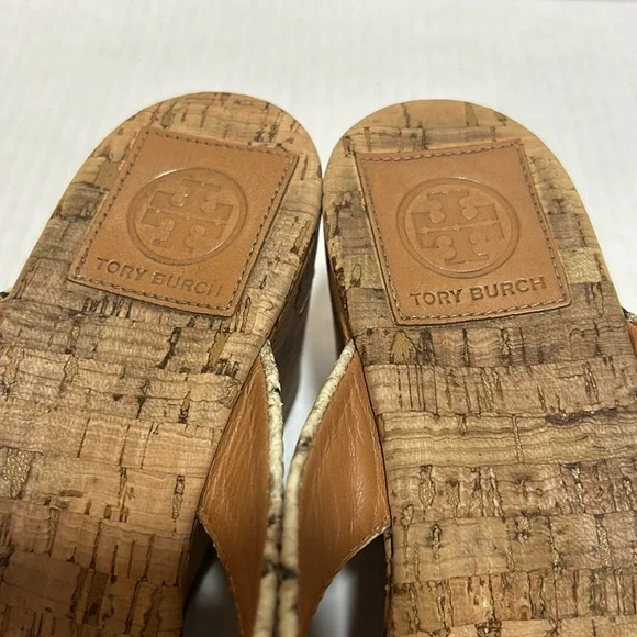 Tory Burch Suzy Sandals Snakeskin Cork Platform Wedge Leather - Size 7.5 - Picture 6 of 11
